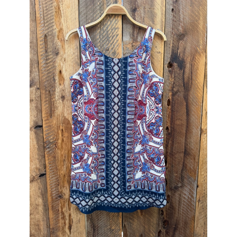 Paisley Shift Dress Womens 4 Boho Coastal Resort Vacation Artsy Festival Preppy
